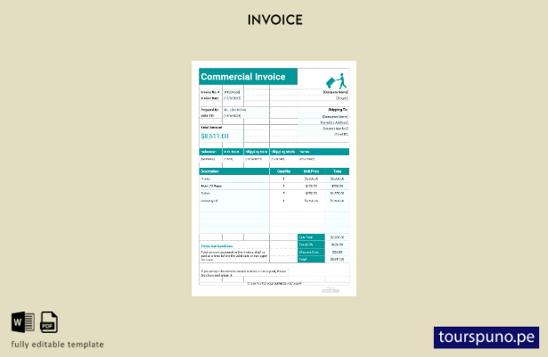 Plantilla de factura comercial imprimible lista para imprimir